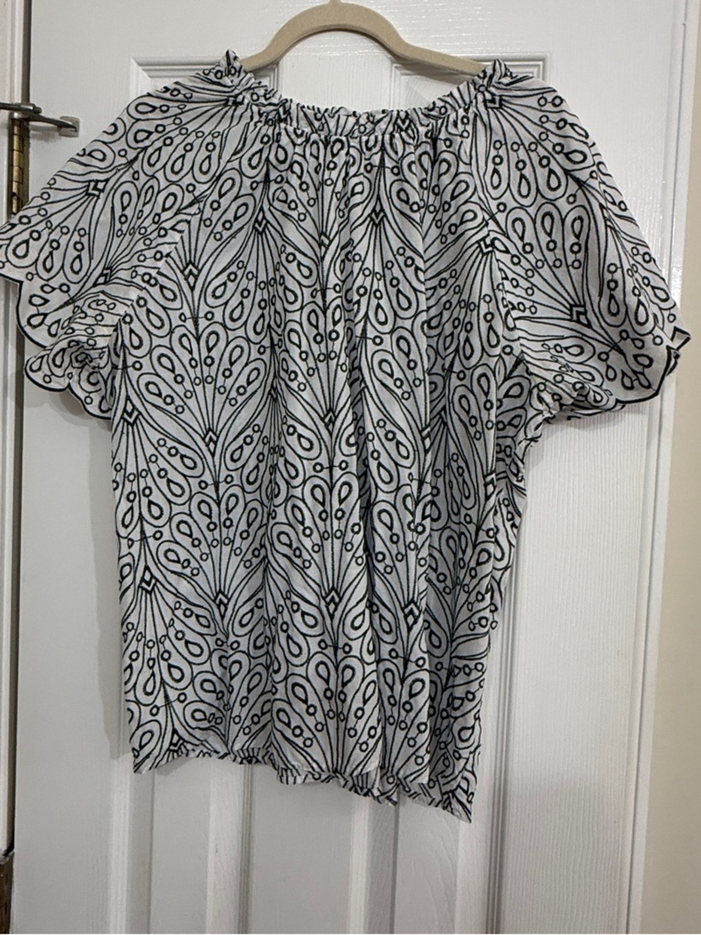 LOFT Black & White Embroidery Blouse